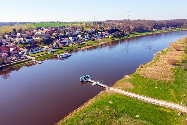 Drohnenaufnahme Fährstelle F28 Niederlommatzsch – Diesbar-Seußlitz | Foto: VGM / Gabriele Hanke